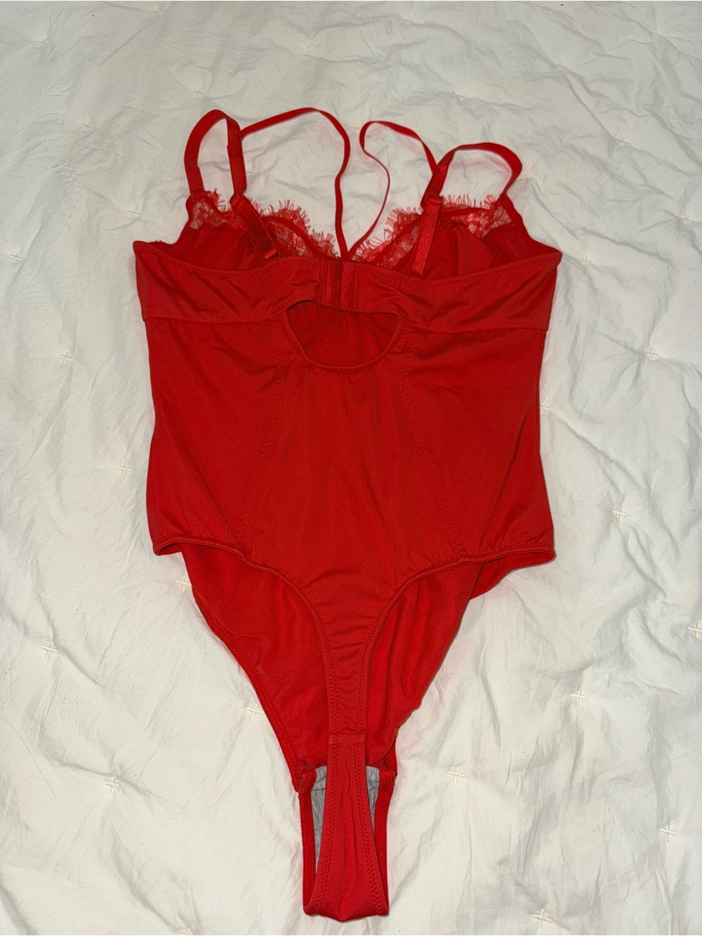 Red Lace-Trim Bodysuit
